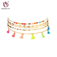 DANZE колье ожерелье из ярких бусин для Для женщин 5 шт./компл. кисточкой подвеска, цепочка, ожерелье и цепочки-Чокеры с кулоном воротник Модные украшения