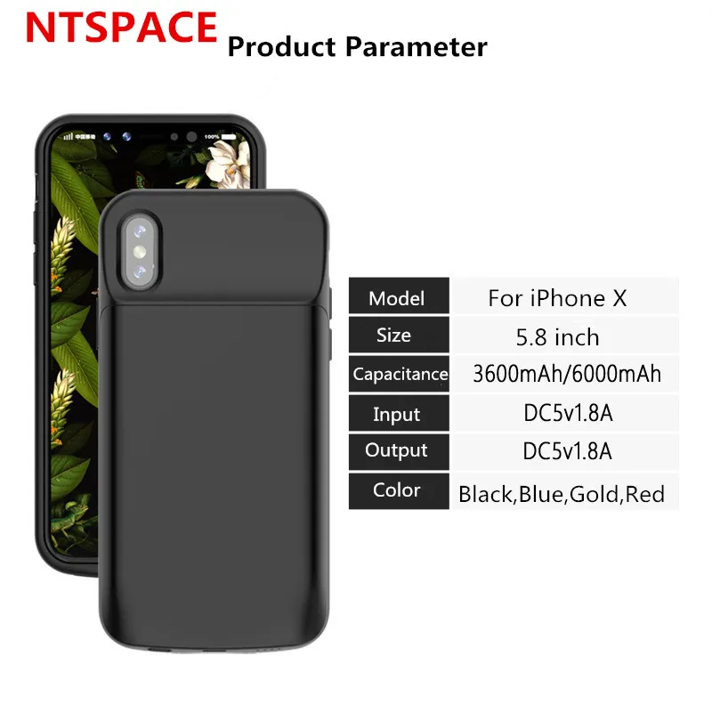 

NTSPACE External 3600/6000mAh Power Bank For iphone X Battery Portable Power bank Battery Charger Case For iPhone X Power Case