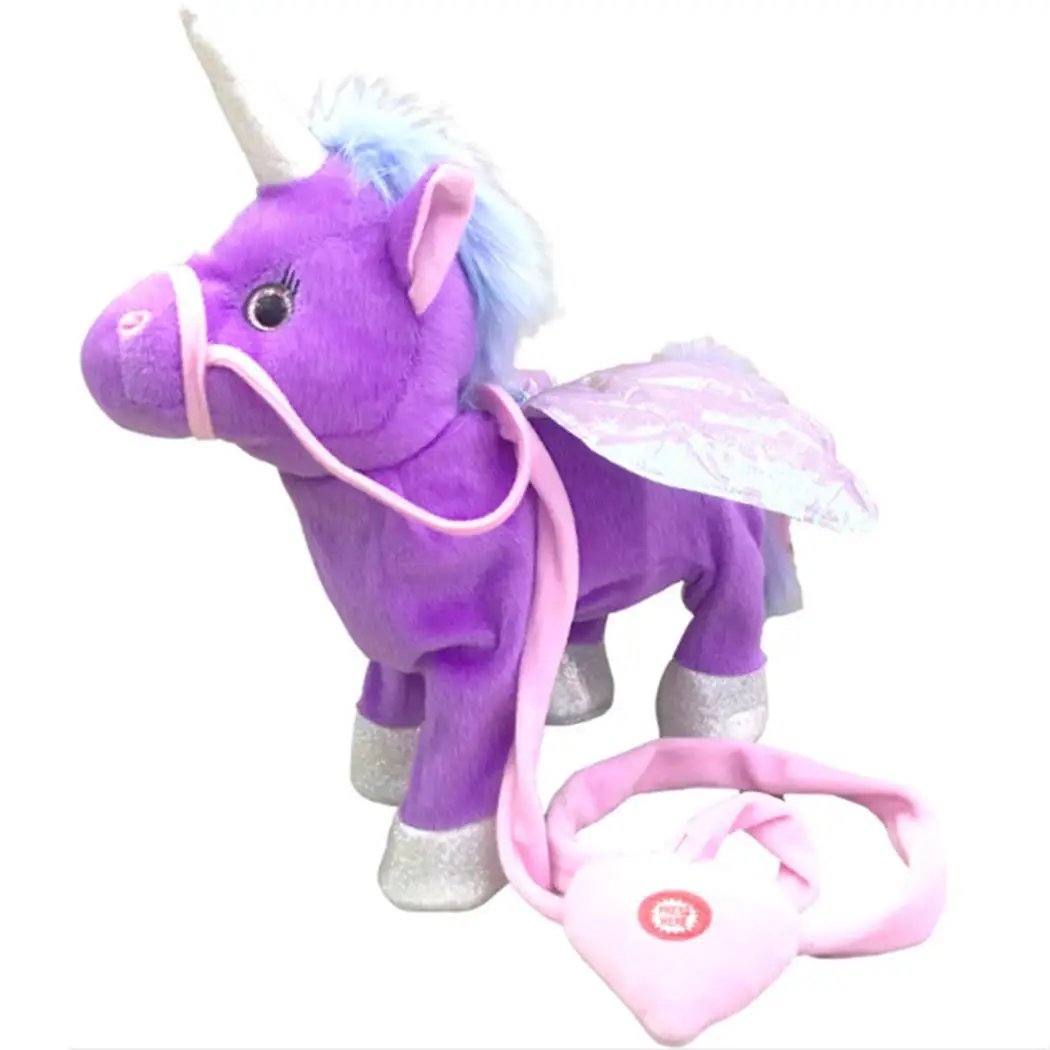 Детская электрическая прогулочная плюшевая мягкая лошадка, мягкая игрушка для животных, ходьба, пение, под названием скручивание пения музыки - Цвет: purple