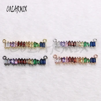 

6 Pcs Rectangle pendant necklace rainbow color zircon Charms Gold color letter pendant necklace5421