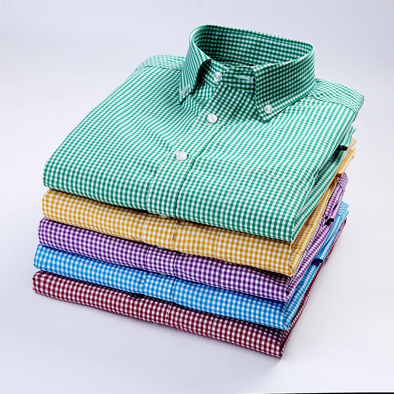 DAVYDAISY 100% Cotton Men Shirt Long Sleeved Plaid Striped Casual Business Dress Shirts DS151