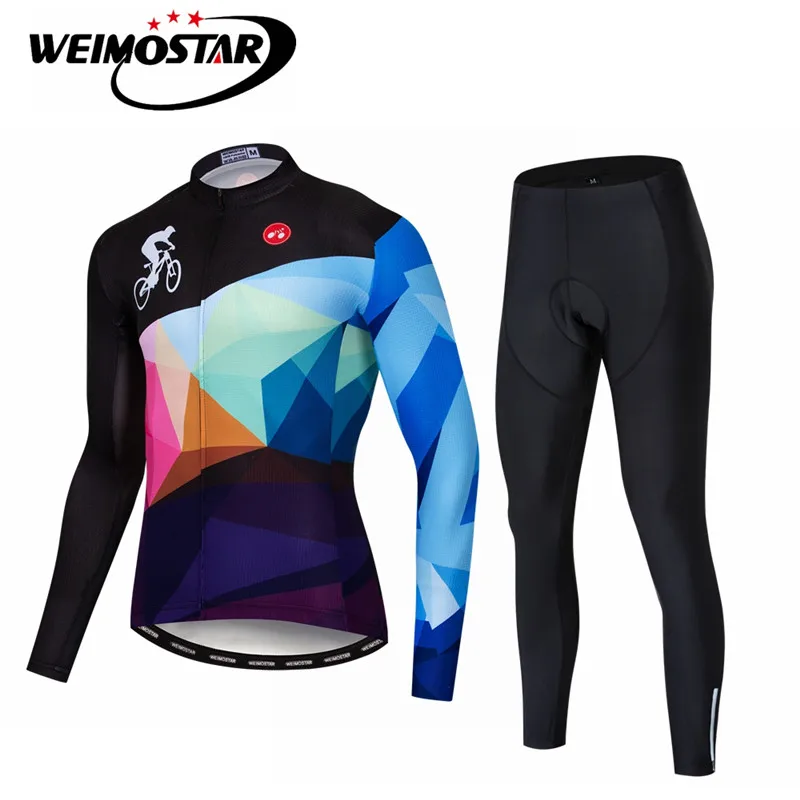Bike Long Sleeve jersey Sets cycling Jersey Pants Suits men's road MTB Bicycle Top bottom Maillot Ropa Ciclismo Wolf US - Цвет: 3
