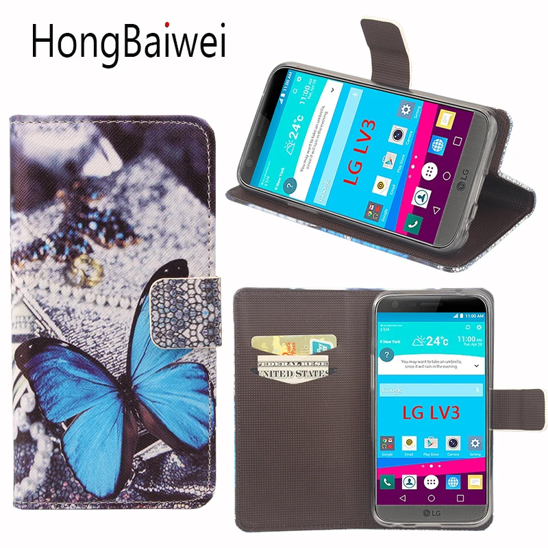 

HongBaiwei For LG LV3 Case Fashion Girl Butterfly Pattern Flip Leather Wallet Phone Bag Case for LG LV3