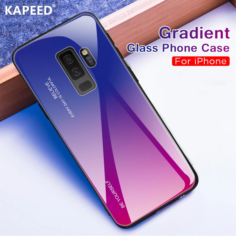 Glass Case For Samsung Galaxy S8 S9 Plus Luxury Gradient Color Tempered Back Cover Note 8 9 Fundas | Мобильные телефоны и