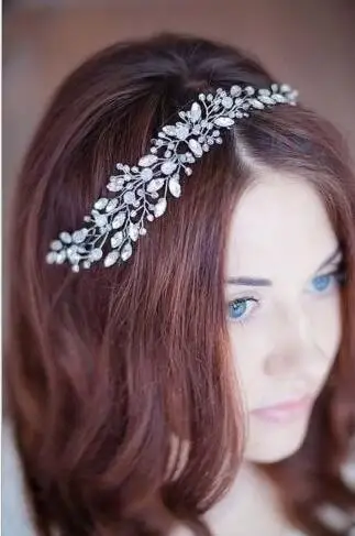 Женский свадебный обруч для волос KMVEXO, серебряный обруч ручной работы в форме листьев