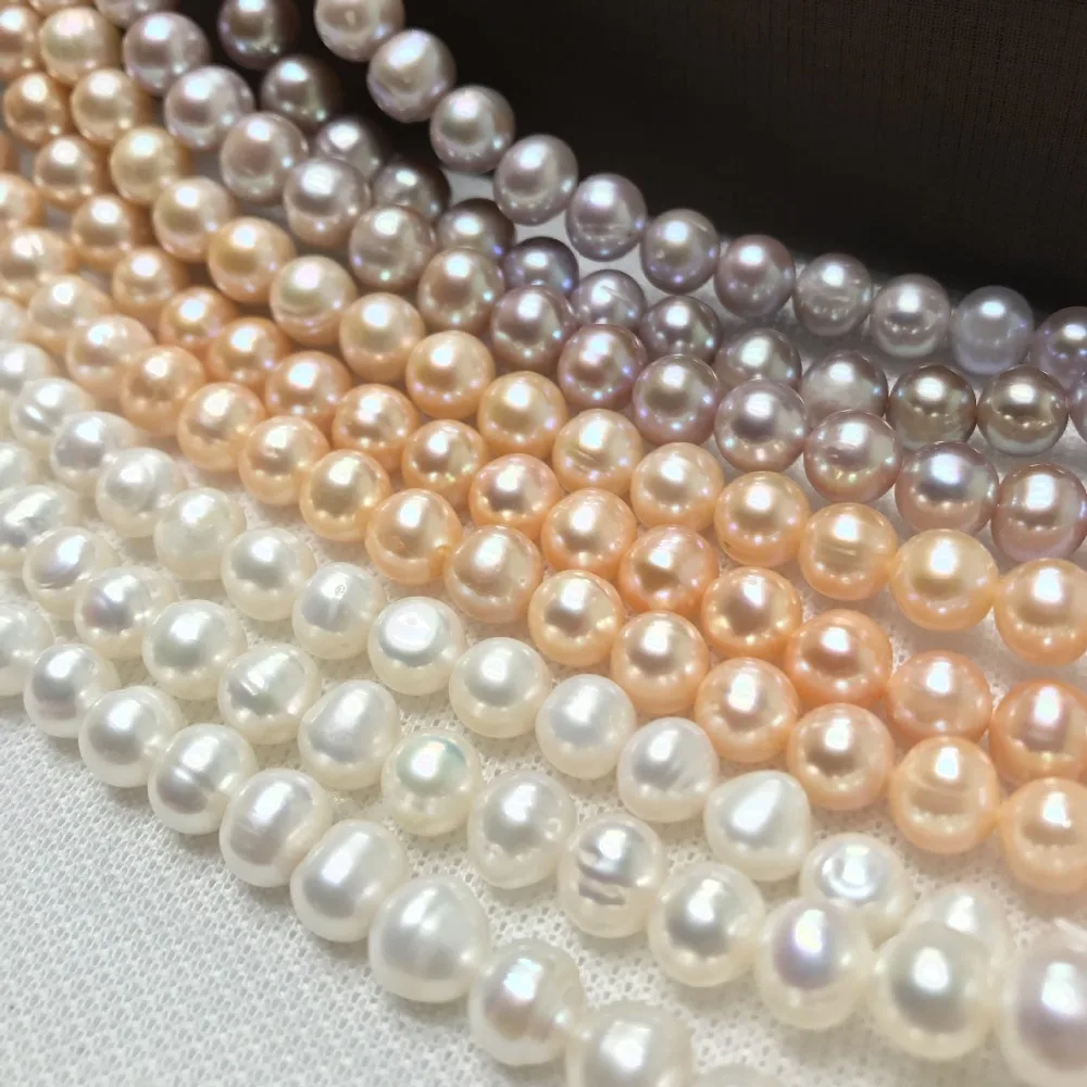 

MADALENA SARARA A+ Cultured Freshwater Pearl Potato Round Shape Pearl Strand Pink White Purple Necklace 8-9mm 18"