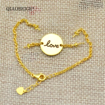 

QIAOBEIGE 2pcs/lot DIY Mountings glued double pearls 925 silver LOVE Heart Charm Bracelets Women Jewelry Armbanden Vrouwen Bride