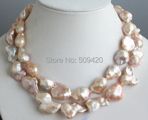 

Free Shipping >>2row 17inch 32mm baroque pink KESHI REBORN PEARL NECKLACE