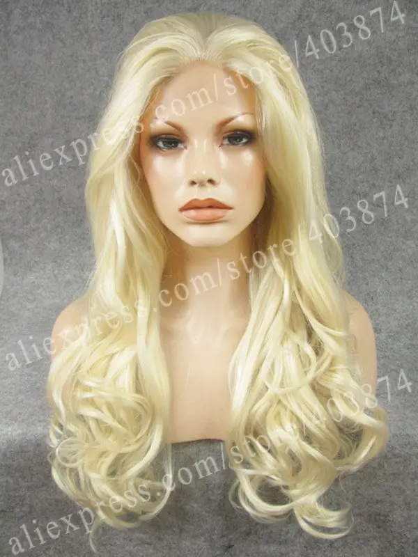 

N7-1001/613# Fashion Show Long Body Wavy Bleach Blonde Colour Synthetic Lace Front Wigs for Cosplay Party Wigs