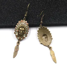 Vintage Punk Style Human Face Earrings Jewelry Indian Chief Portrait Drop Earrings With Feather Tassel Steampunk Earings Jewelry Vintage Punk Style Human Face Earrings Jewelry Indian Chief Portrait Drop Earrings With Feather Tassel Steampunk Earings Jewelry