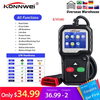 

Konnwei KW680 code reader scanner Multi-language full obd2 function kw 680 In Russian car diagnostic tool pk AD310 OM123