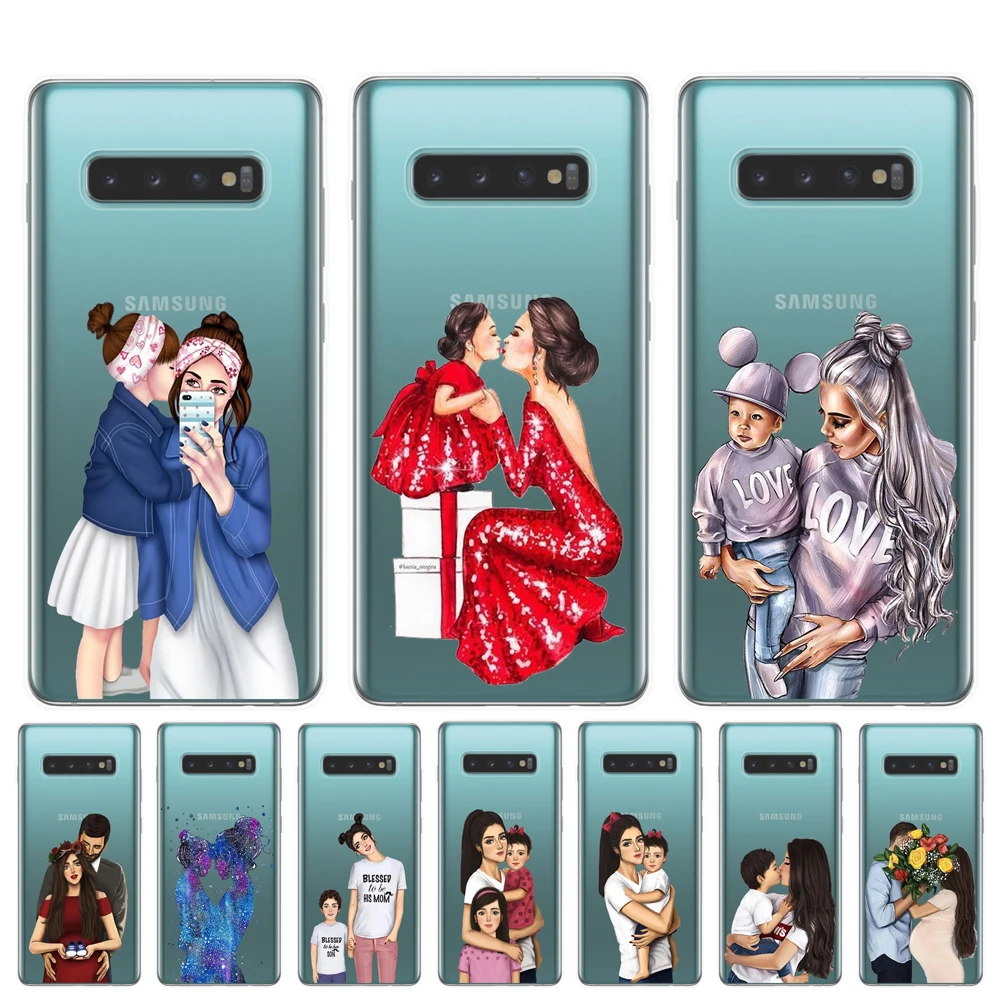 

Fashion Baby Mom Girl Super mom Soft Silicone TPU Case for Samsung S6 S7 Edge S8 S9 S10 Plus Lite S10E 5G Note 8 9 Phone Cover