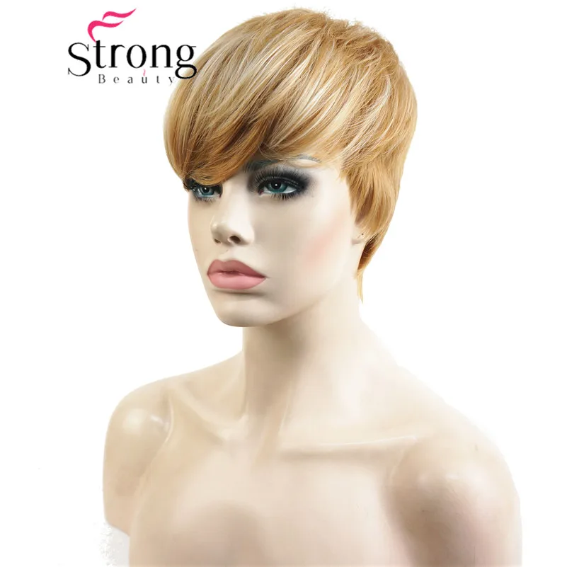 StrongBeauty короткий боковой взрыва красный асиметрический прямой парик полный синтетические парики выбор цвета