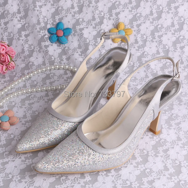 Custom Handmade Magic Custom High Heels Pointed Toe Silver Wedding Shoes Bridal