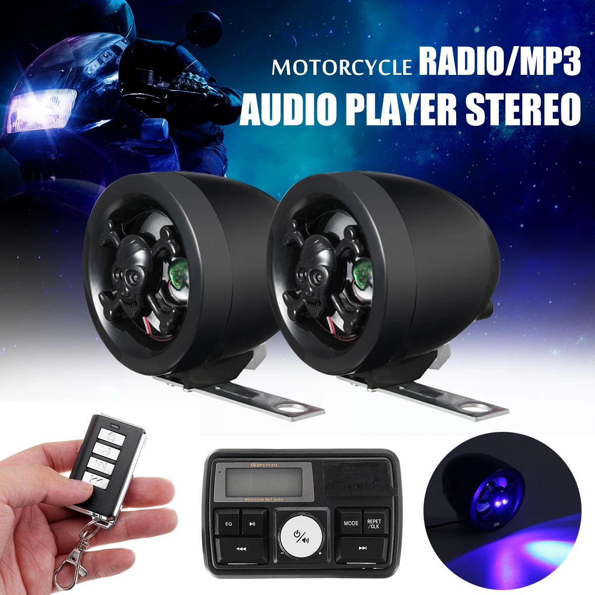 

Anti-theft Motorcycle Handlebar Audio System Alarm MP3 Player Speaker FM USB/SD