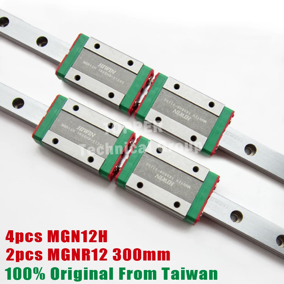 HIWIN MGN12 300mm linear guide rail with MGN12H slide blocks stainless