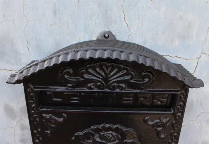 Cast Iron Mailbox Postbox Embossed Trim Decor Metal Mail Post Letters Box for Yard Patio Lawn Garden Outdoor Wall Free Shipping