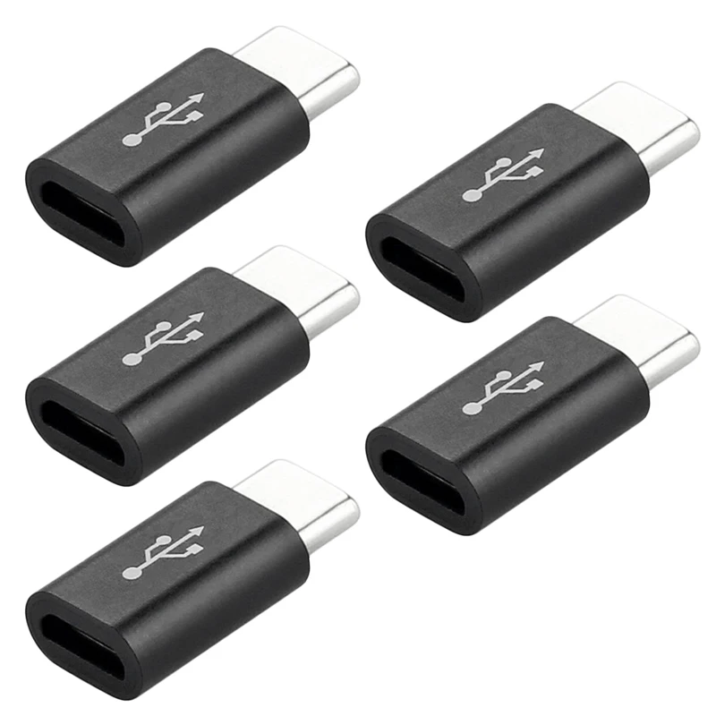 5 шт. изысканный маленький микро-USB-C тип-c 3,1 адаптер для зарядки данных удобный общий для iPhone iPad huawei samsung - Цвет: 5PCS Black