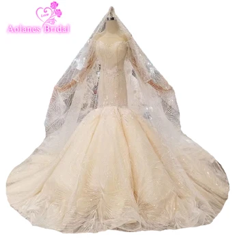 

New Arrival Fashion Mermaid Wedding Dress Long Sleeve Flower Appliques Beads Crystals European Elegant Country Wedding Gowns