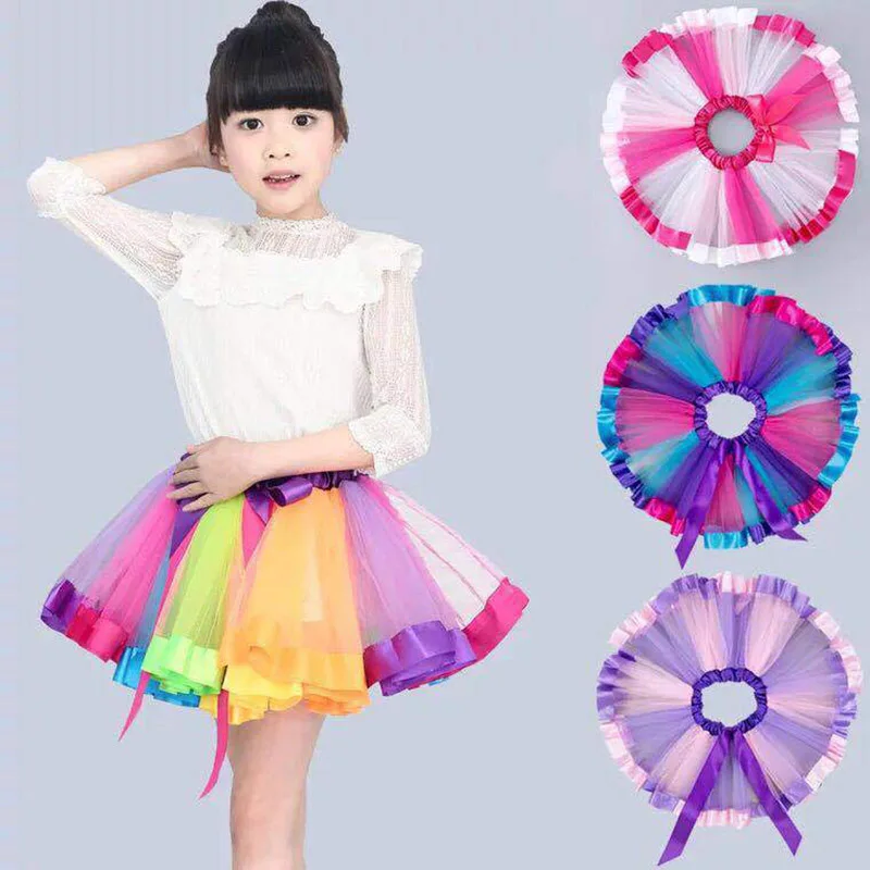

Children's rainbow color mesh tutu princess Baby skirt