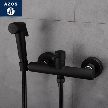 

Azos Bidet Faucet Pressurized Shower Nozzle Brass Black Cold and Hot Switch Single Function Toilet Bathing Balcony Round PJPQR01