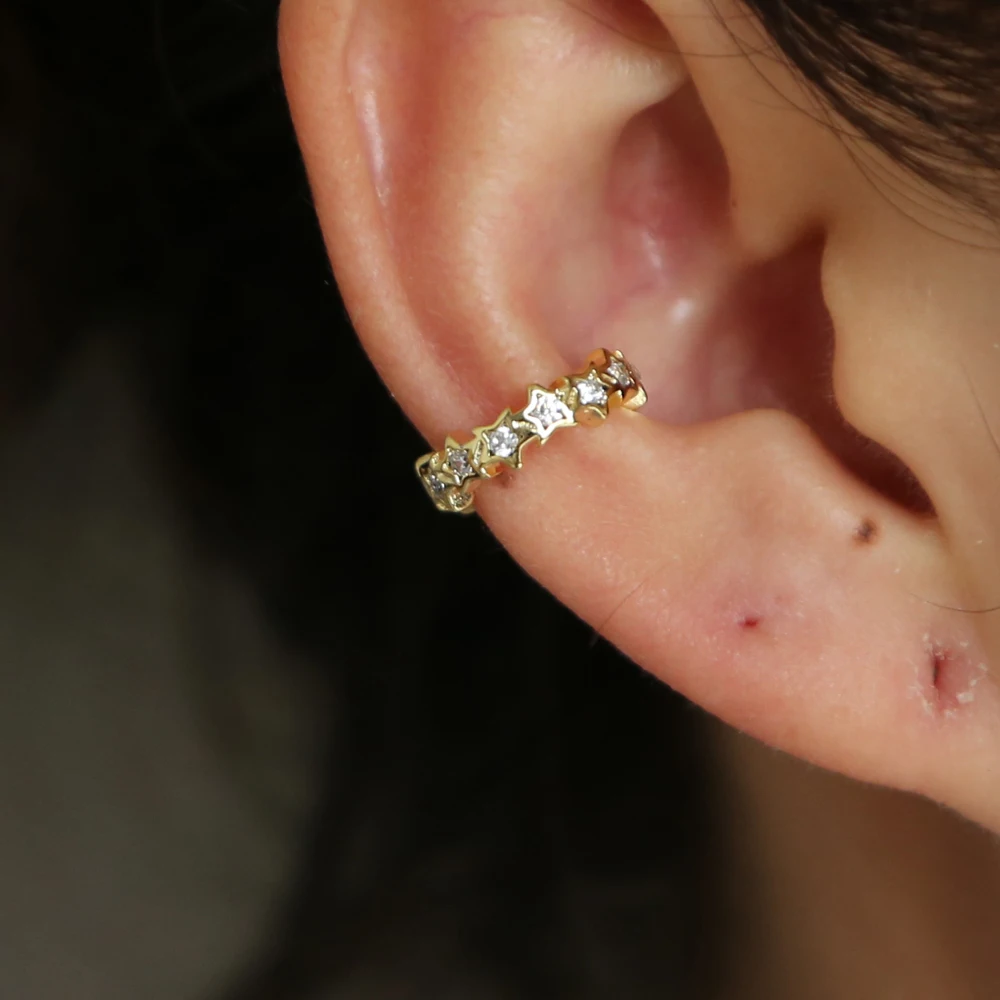 

Christmas gift no piercing star cuff earring AAA white bling cz lovely cute girl gift stacking multi piece cz star band ear cuff