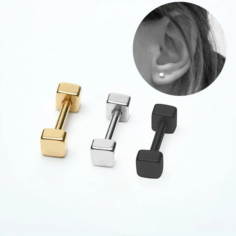

2PCS Fashion Square Ear Studs Earrings Brincos Pendientes Barbell Ear Plugs Titanium Steel Anti-allergic Punk Jewlery Men Women