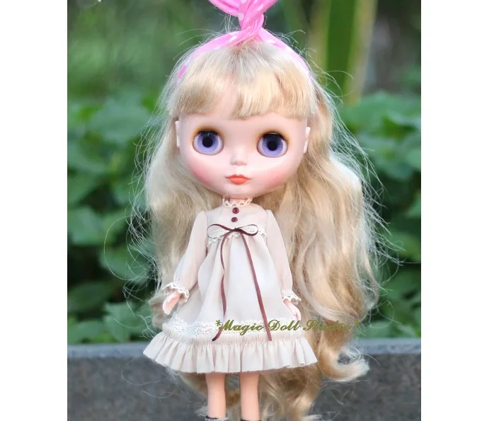 [MG528] Blythe Одежда для кукол# хлопковое кружевное платье подходит для Blythe Azone Licca Pullip кукольная одежда в розницу - Цвет: Цвет: желтый