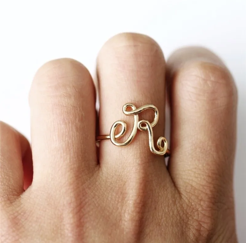 Унисекс, золото, серебро, цвет, A-Z, 26 букв, первоначальное имя, кольца для мужчин и женщин, геометрический сплав, креативные кольца на палец, ювелирные изделия