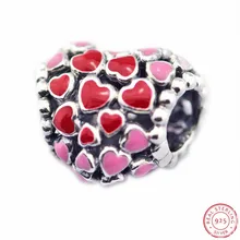 Подарок на день Святого Валентина, серебро 925 пробы, Любовь бисер, красная и Розовая эмаль, DIY Fit PANDORA, подвески для женщин, изготовление ювелирных изделий FL673