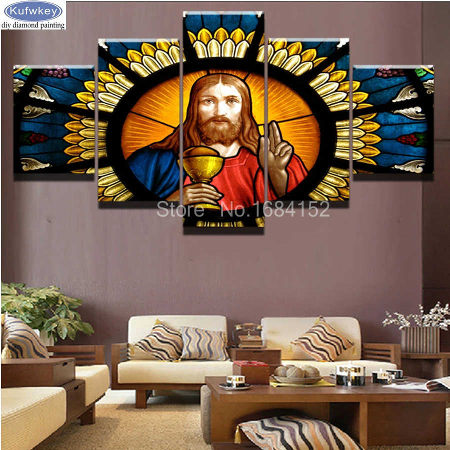 

Diy 5 PCS Full Square Diamond Embroidery Jesus Christ Diamond Painting Cross Stitch 5D Mosaic Kits wall painting