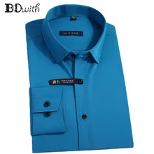 Новое поступление темно-синего цвета, одноцветные футболки на Для мужчин футболки с длинными рукавами мужской социальной платье в деловом стиле рабочие мужские деловые рубашки Формальные 4XL