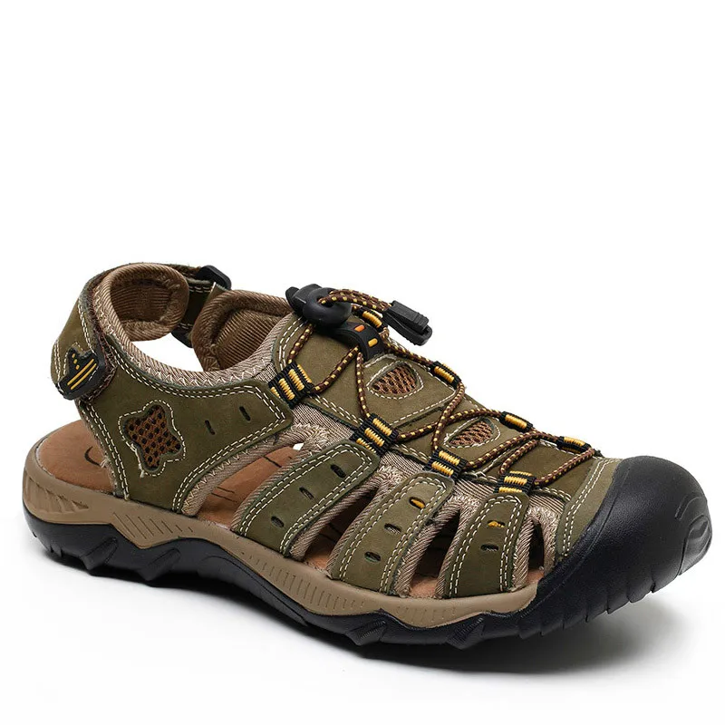 

TOSJC New Fashion Summer Beach Breathable Men Sandals Genuine Leather Men's Sandal Man Causal Shoes Plus Size 39-48 RXM007