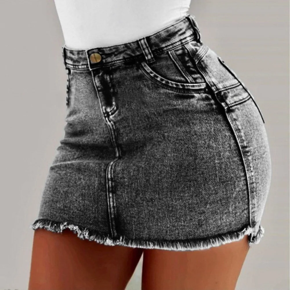 Jean Skirt Casual Pencil Pockets Wash Denim Mini Skirts Women Summer