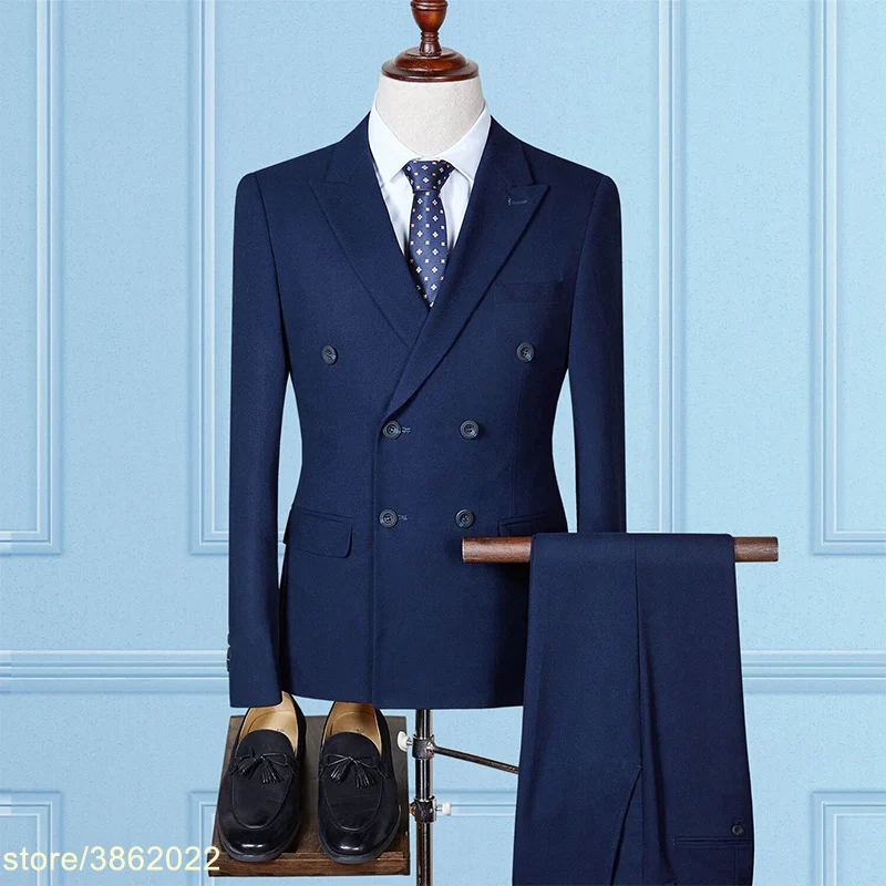 Custom made mens classic suits double breasted brand slim fit casual