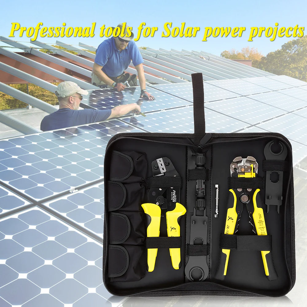 

Solar Panel Wire Crimper multi Tool Kit 2.5-6mm2 14-10AWG Wire Crimper + Wire Stripper + MC4 Solar Connector Terminals+Wrench