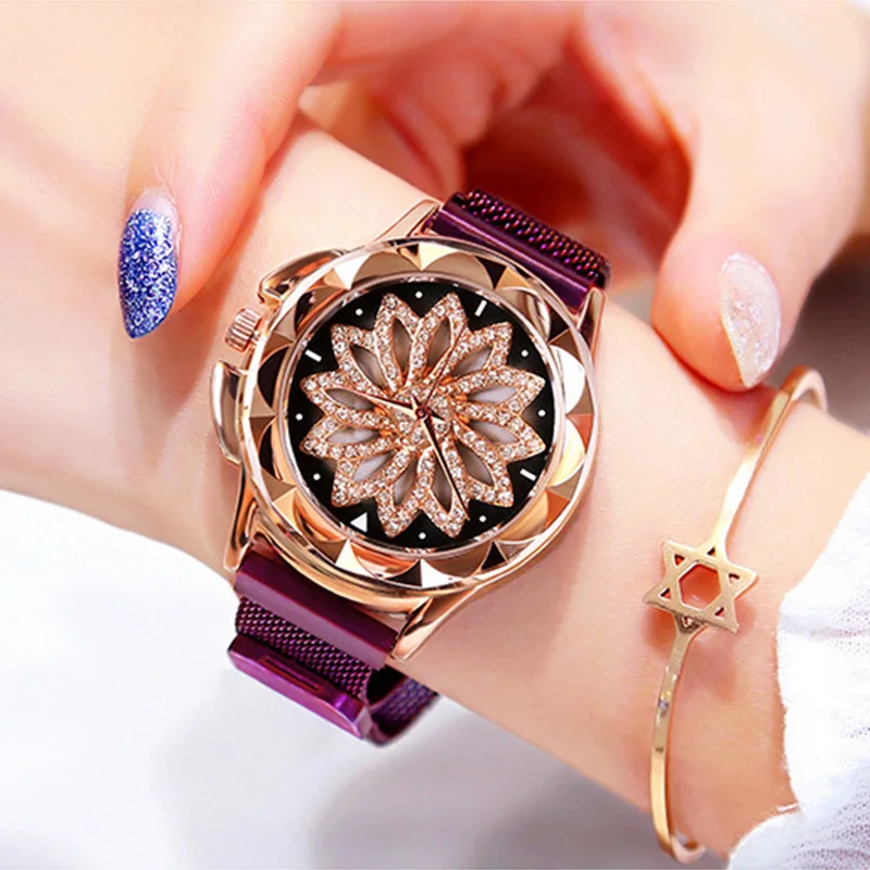 

Luxury Crystal Women Watch 2019 Fashion Ladies Starry Sky Flower Magnetic Wrist Watches Waterproof Female Clock relogio feminino