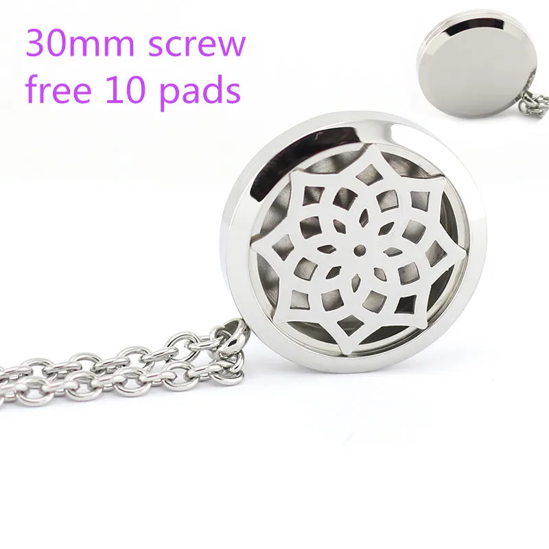 

Fashion Lotus Flower 30mm Aromatherapy Perfume Locket Pendant Stainless Steel Essential Oils Diffuser Locket Necklace Jewelry