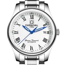 Carnival Mens Business Fluoresecent Luminous Automatic Mechanical font b Watch b font Wristwatch silver bezel white