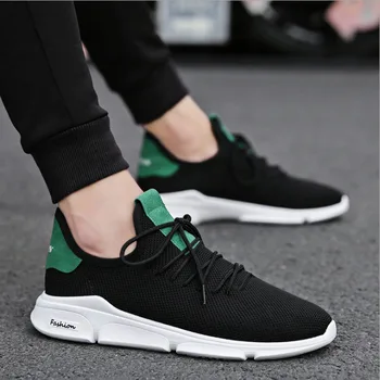 

Sneakers men new knit upper breathable Sports shoes Lace-Up Beginner Rubber stylish flat-bottomed sneakers Running men shoes