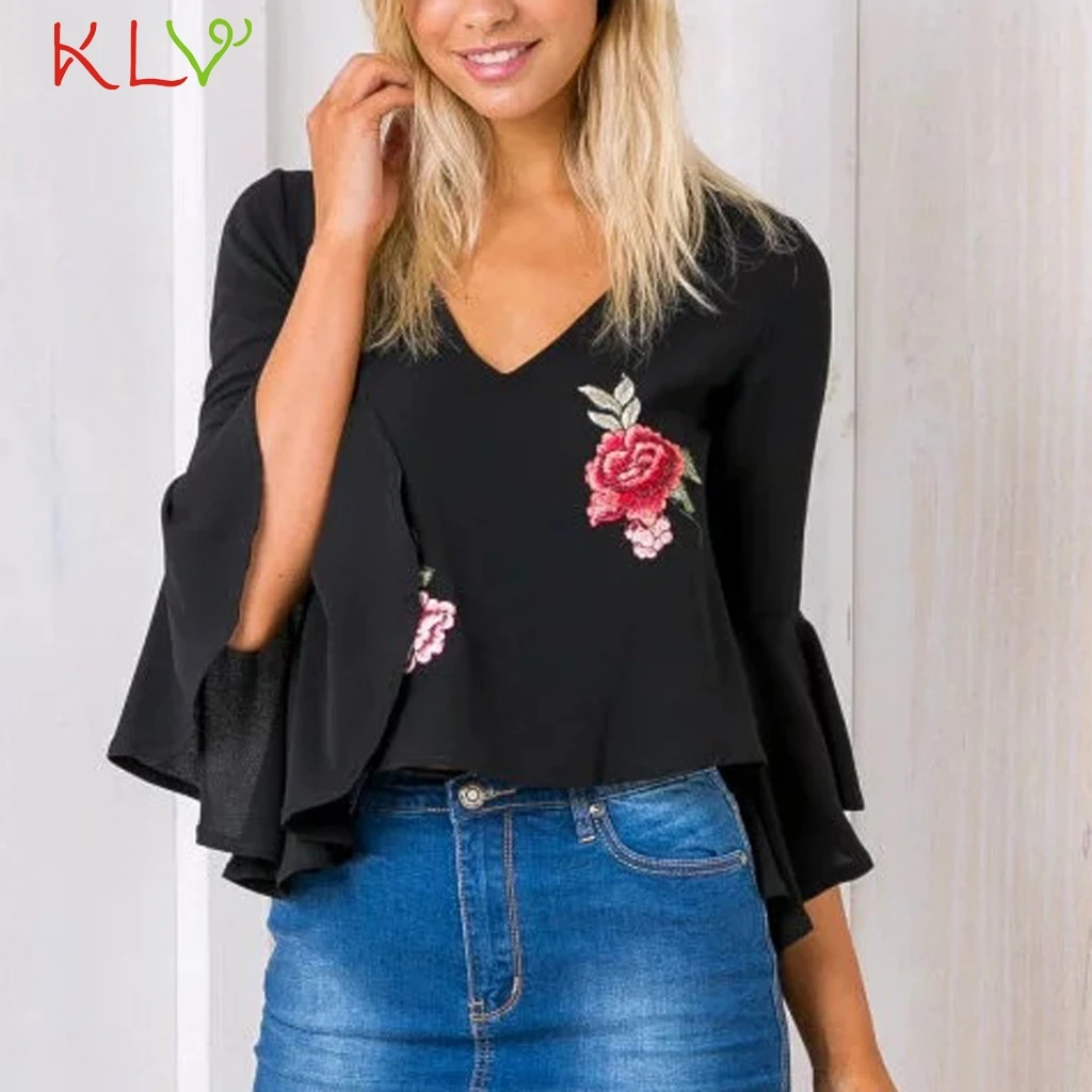 

Summer T Shirt Women Chiffon Rose Flare Sleeve Sexy Casual Top Harajuku Camiseta Princesa Basic Shirt Mujer Plus Size 2019 19M18