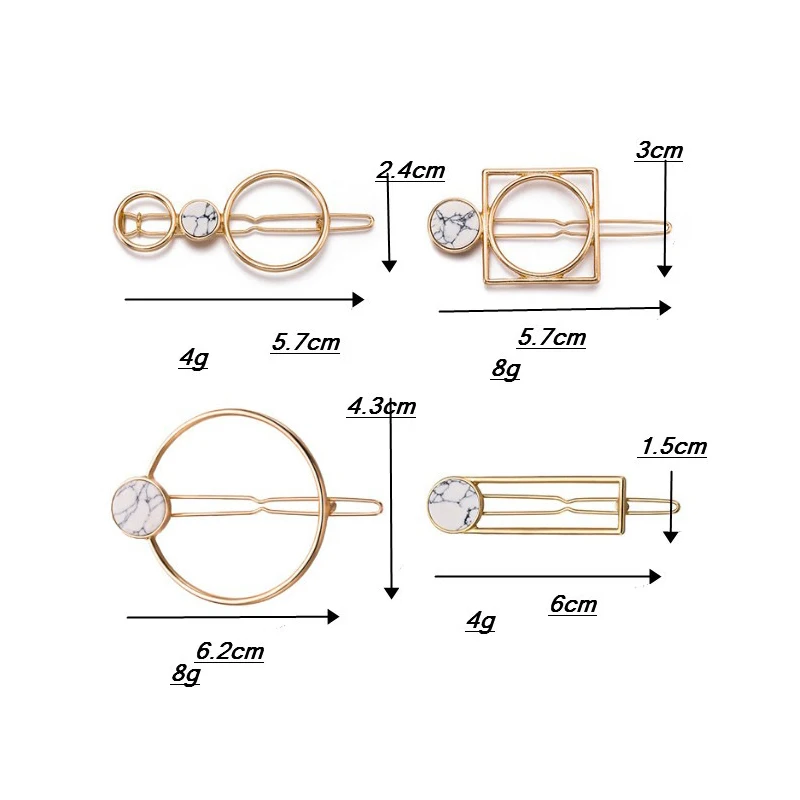 Винтажные геометрические металлические заколки для волос для женщин, квадратные круглые заколки из натурального камня, заколки для волос, аксессуары для укладки волос, мода