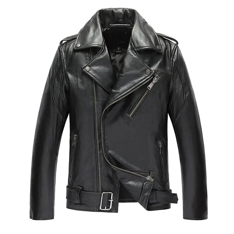 

YOLANFAIRY Genuine Leather Jacket Men Real Cow Leather Bomber Jackets Autumn Winter Warm Motocycle Plus Size 19-817 MF603