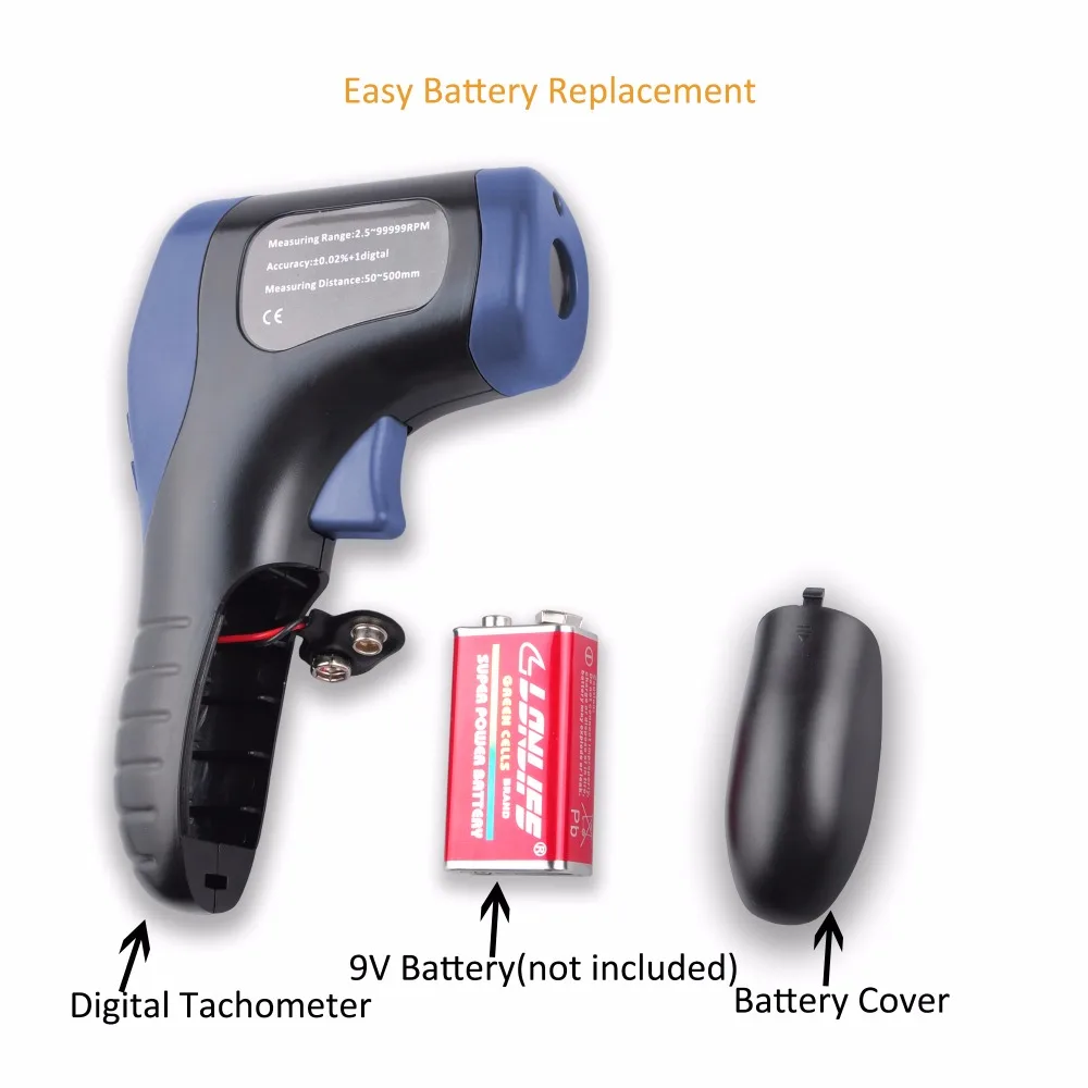 KASUNTEST Digital Photo Laser Tachometer Non Contact RPM Meter Digital Speedometer Speed Measurer Range 2.5-99999 RPM With Carrying Bag KT-900