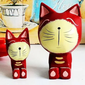 

Creative Couple Cat Wooden Furnishing Articles Home Decoration Miniautures Craft Wood Cat Painting Crafts Wedding Decor Crafts