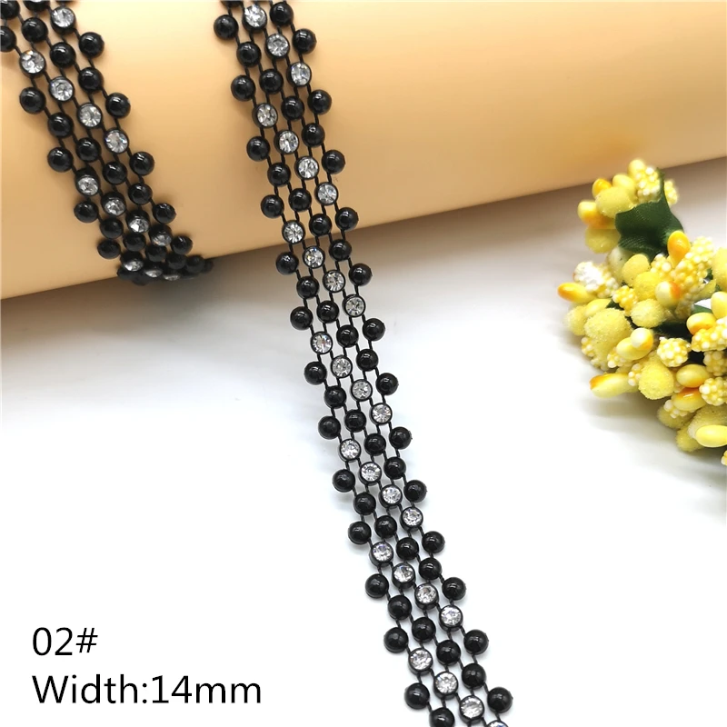 apliques para disfraces-01 Cadena de diamantes de imitación de 1 yarda adornos para coser cadena de cristal negro vestido de novia 