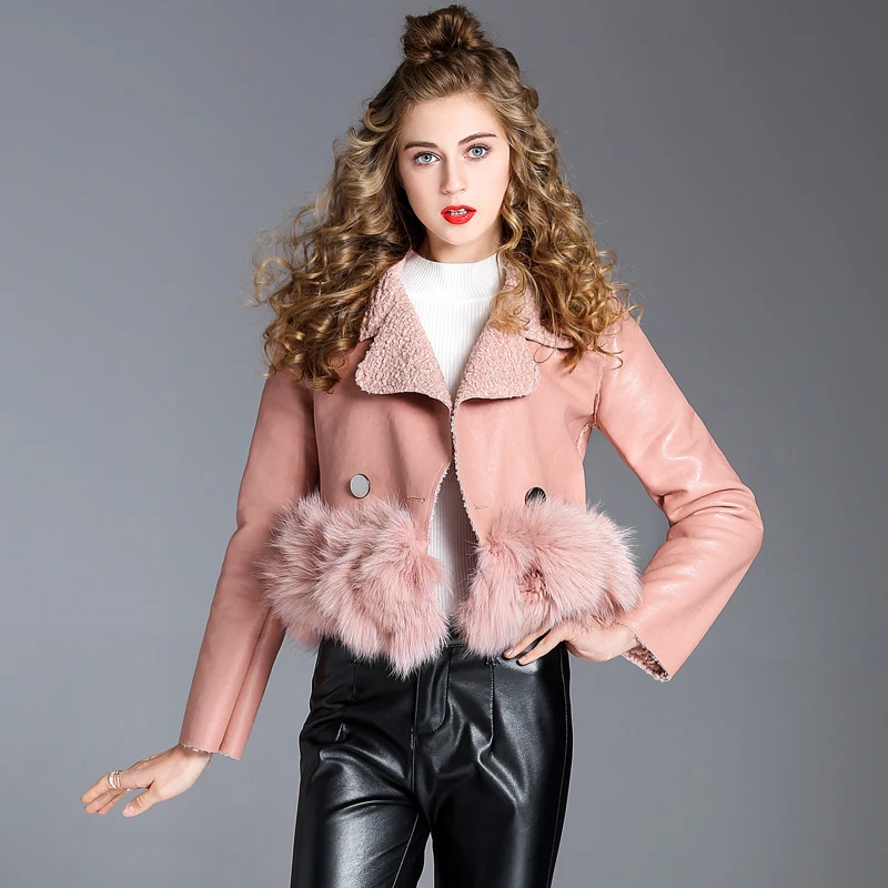 Куртка с натуральным кроличьим мехом, пальто для женщин, осенне-зимние кожаные куртки, верхняя одежда