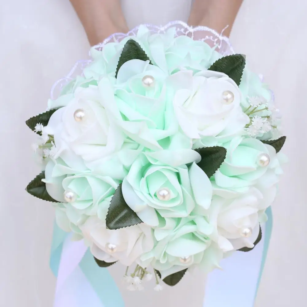 In Stock Bridesmaid Diamond Ribbon Bouquet PE Holding Flower Wedding Bouquet Foam Cream Rose De Mariage Wedding Bouquets FW007 In Stock Bridesmaid Diamond Ribbon Bouquet PE Holding Flower Wedding Bouquet Foam Cream Rose De Mariage Wedding Bouquets FW007