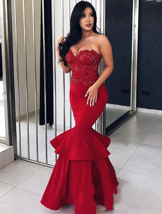 Красный Сексуальная возлюбленная Русалка Выпускные платья Длинные vestidos de fiesta de noche платье для особых случаев на заказ вечерние платья - Цвет: Красный