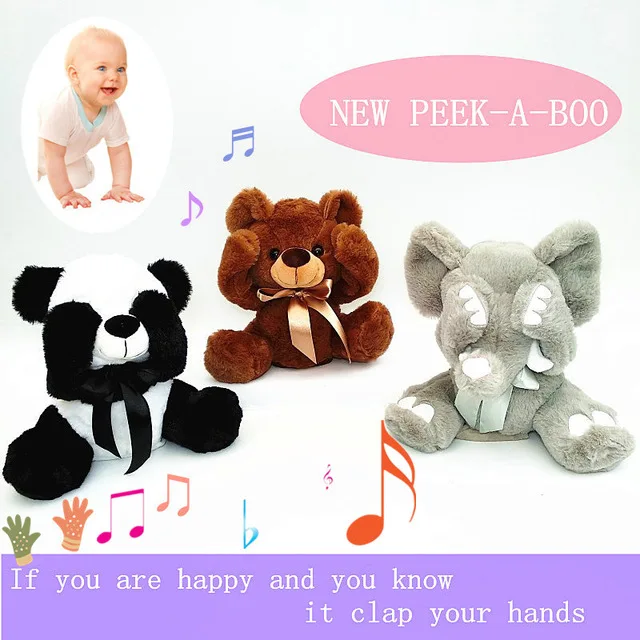 

New Peek A Boo Animals Toy, Stuffed Animals & Plush Toy Dog/Bear / Panda /Elephant, Singing Baby Music Toys For Christmas Gift